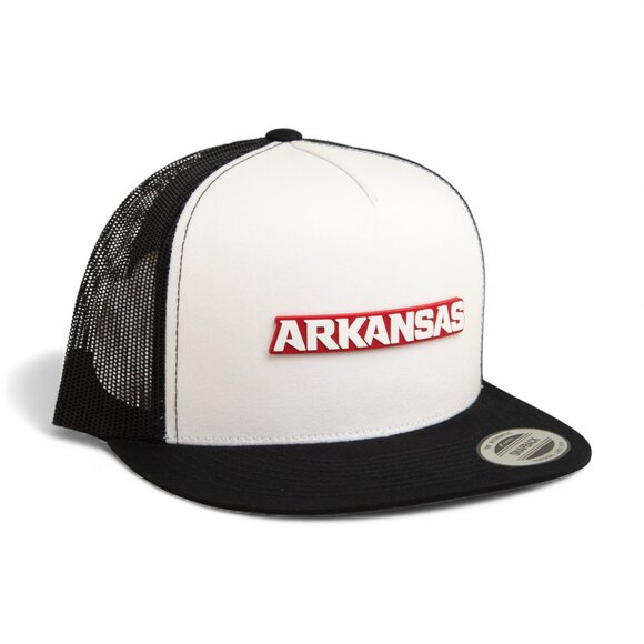 Arkansas Razorbacks ARKANSAS White Snapback Flat Bill Trucker Hat- White/ Black - Picture 1 of 3
